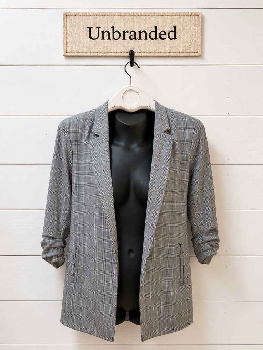 Gray Plaid Open Front Blazer – No Brand size XL